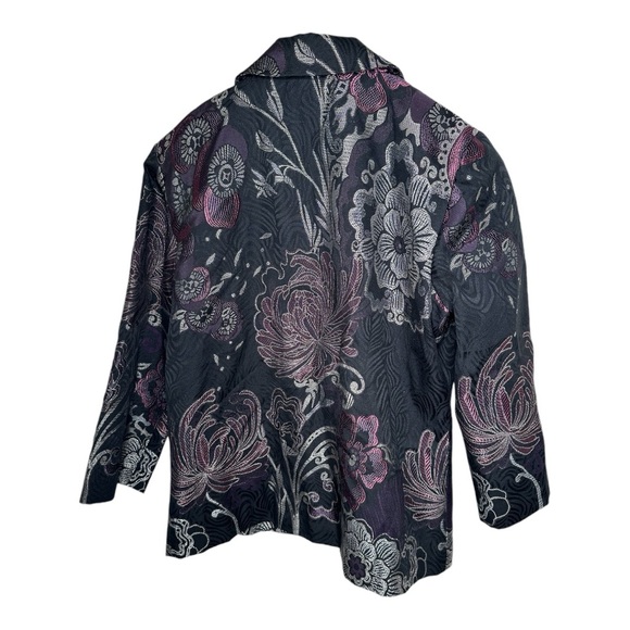Chico’s 2 Jacquard Twilight Escape Andora Floral Jacket Large Black Purple New - Picture 8 of 11